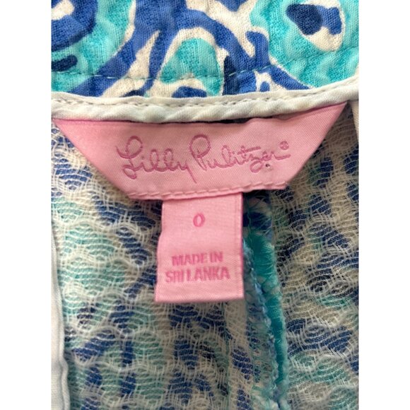 Lilly Pulitzer Womens Shorts Adie Chasing Tail Blue Fish Side Zip Cotton Size 0 - Picture 3 of 6